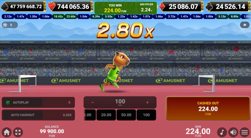 Cashybara Athletics Edition - penarikan tunai yang berhasil dan kredit kemenangan